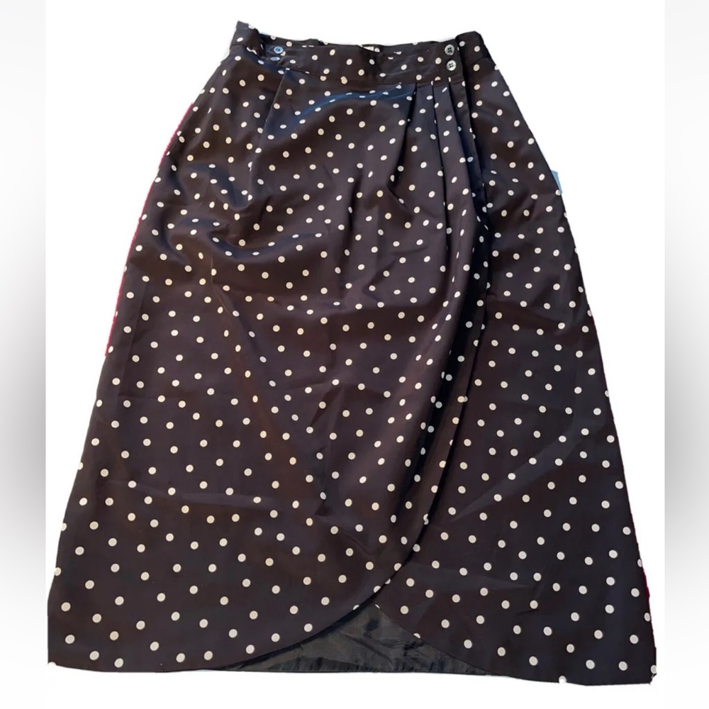 90s LIZ CLAIBORNE Black White Polka Dot wrap pencil SKIRT office business 50s Lg